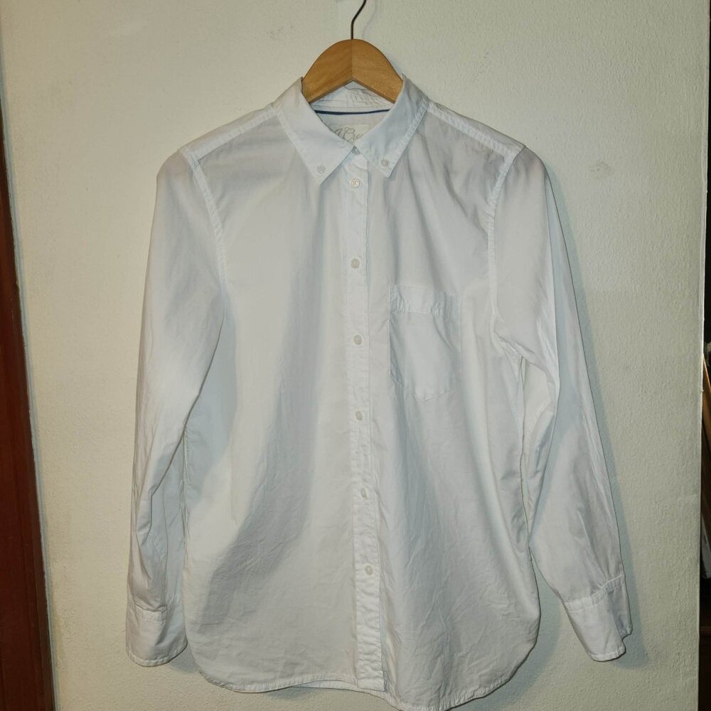 J crew White Long Sleeve Button Up Cotton Poplin Size 6 Small